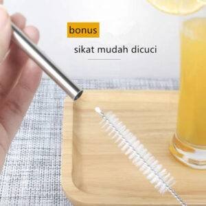Paket Pipet Stainless Steel, isi 3 Pcs + 1 Sikat Pembersih + 1 Pouch